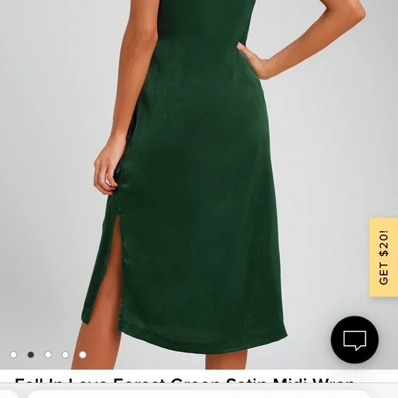 Forest Green Satin Midi Wrap Dress - Picture 2 of 5